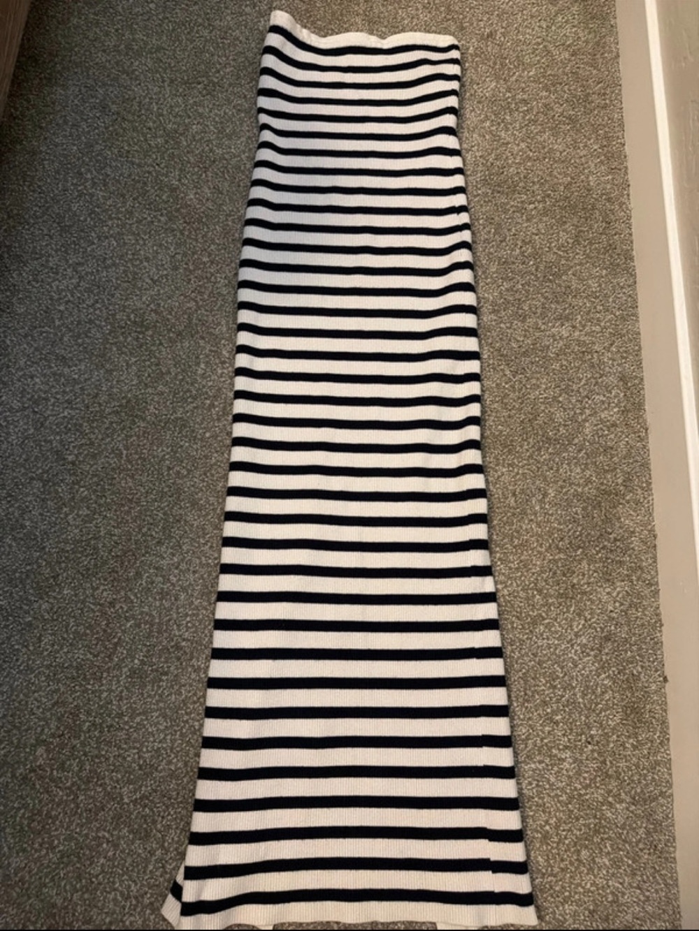 Edikted Black and White Striped Strapless Maxi Dress